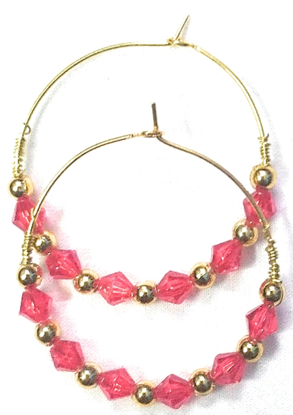NIBRAS Red Tyre-Cut Crystal Seed Hoop Earrings - B09JMZ11K3, 6 gm, 4cm x 4cm x 1cm